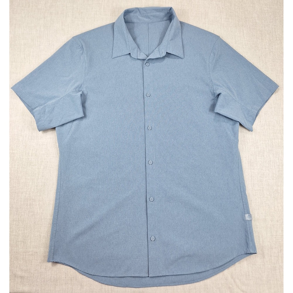 Lululemon Mens Slate Blue Short Sleeve Button Down Technical Mesh Shirt XL
